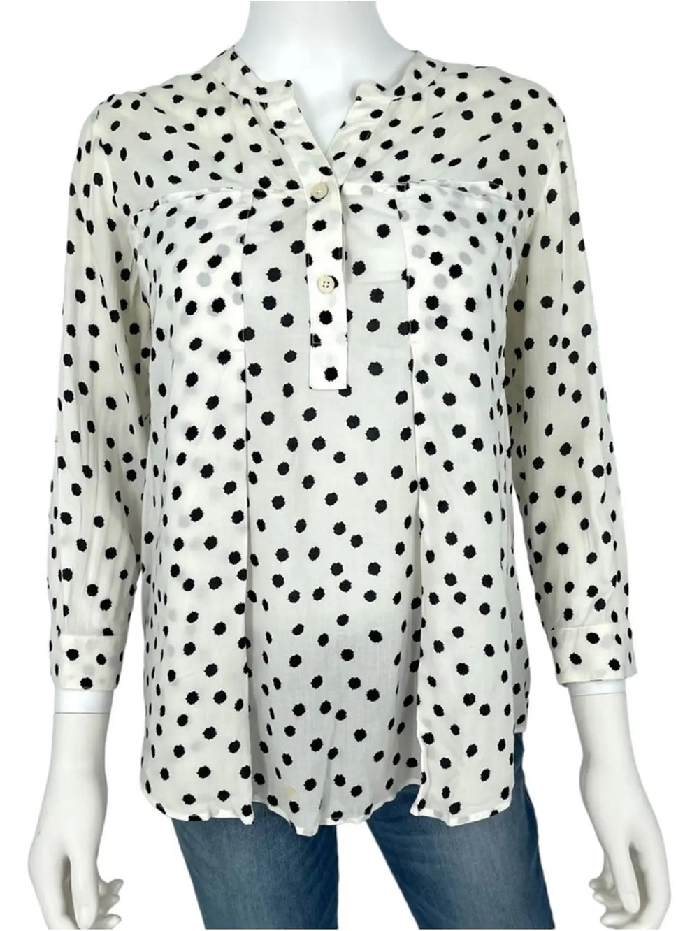 Anthropologie‎ Maeve women's  Brunia Black Polka Dot Henley Blouse size M